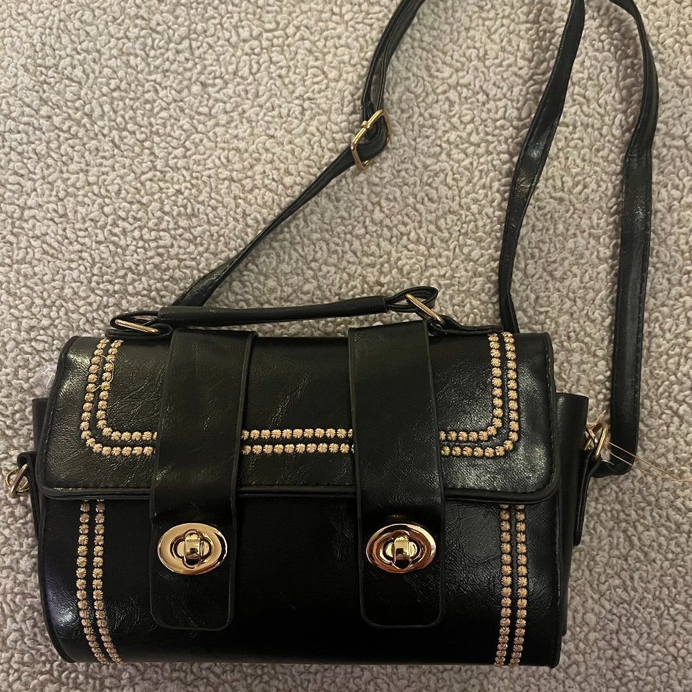 Black Purse with beige stitching